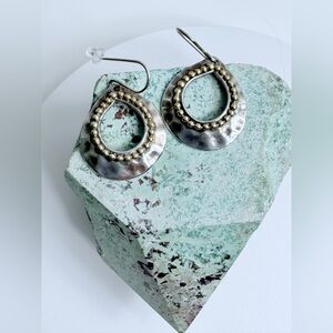 Vintage Rare Grace & Heart Hammered Sterling Silver, Brass Riveted Wire Earrings